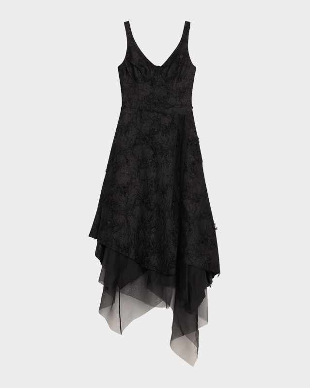 Asymmetrical Fray Jacquard Midi Dress With Bustier
